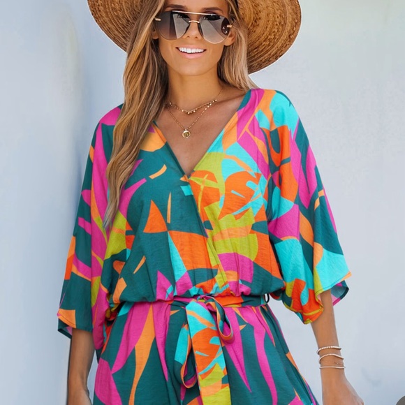 Cove Calling Tropical Romper Colorful Geometric - Picture 3 of 4